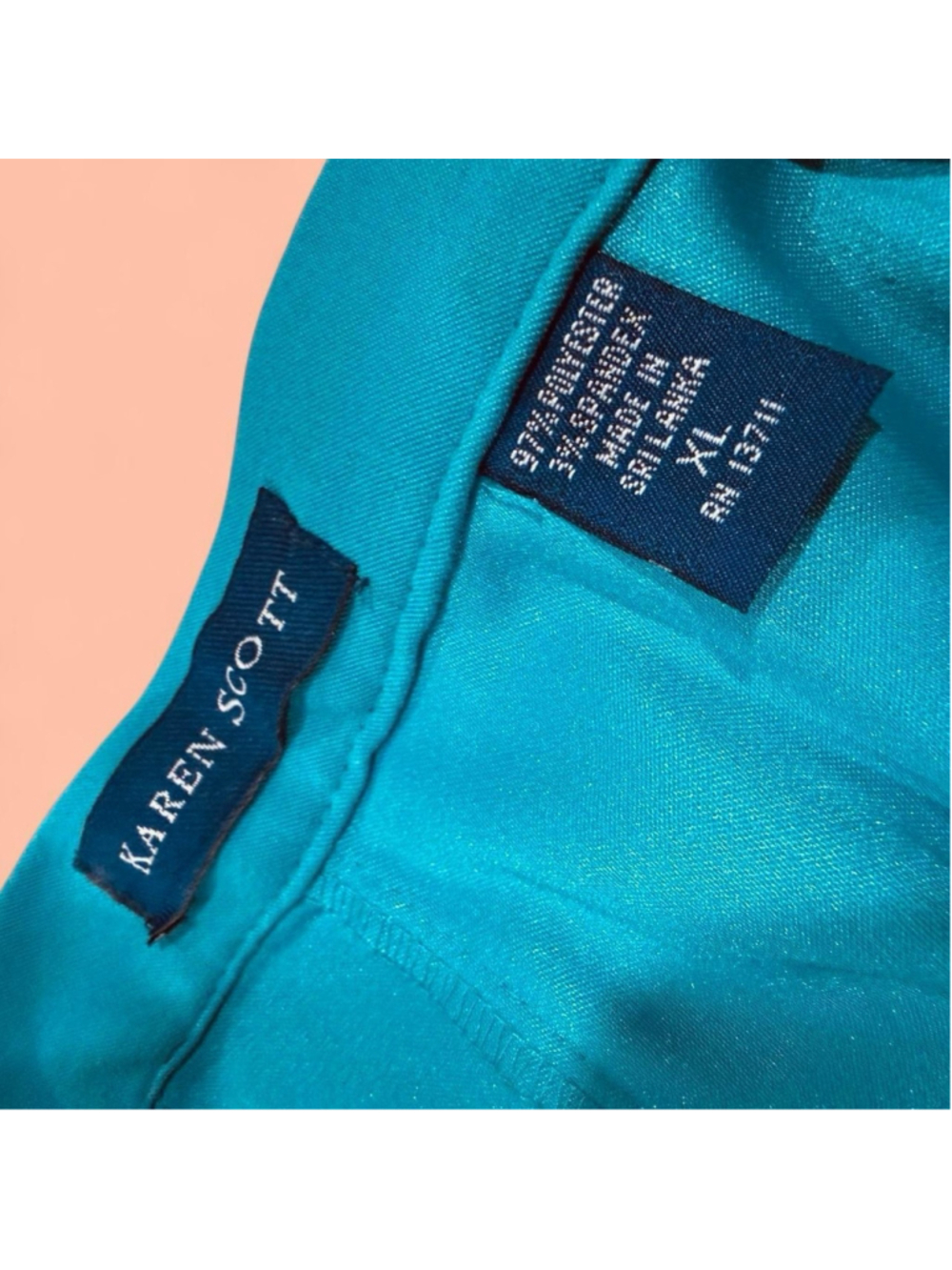 Vintage 90s Karen Scott Pants XL High Rise Straight Leg Casual Preppy Teal Artsy - Picture 4 of 6